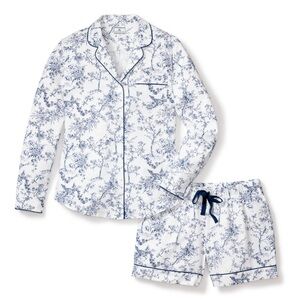 Petite Plume Women's Twill Long Sleeve Short Set in Timeless Toile